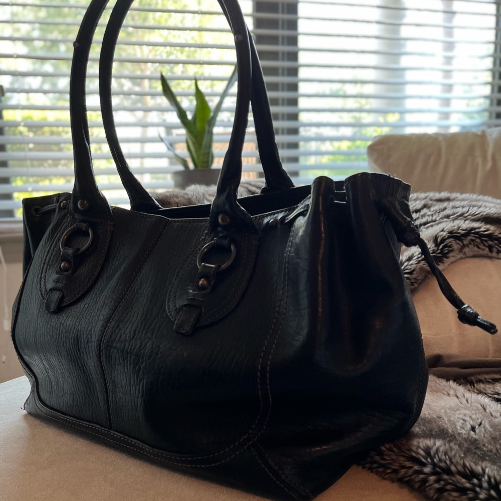 Large black leather purse
